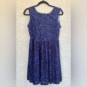 Zara Women Size M Animal Print Open Back Short Dress Navy W/ Black Velvet
